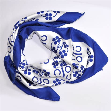 chanel blue and white silk scarf|chanel scarves outlet.